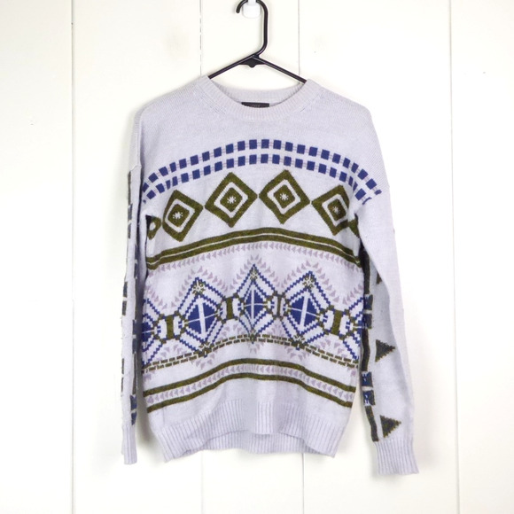 J Crew Sweater Womens SZ S Wool Mohair Blend Knit Abstract Fair Isle Nordic - Picture 1 of 11